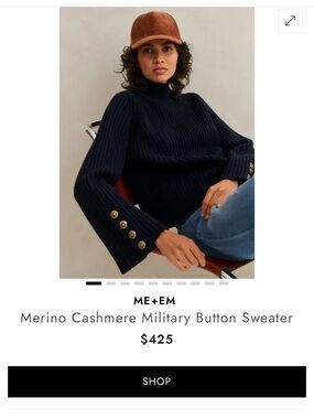 ME+EM Merino Cashmere Military Button Sweater